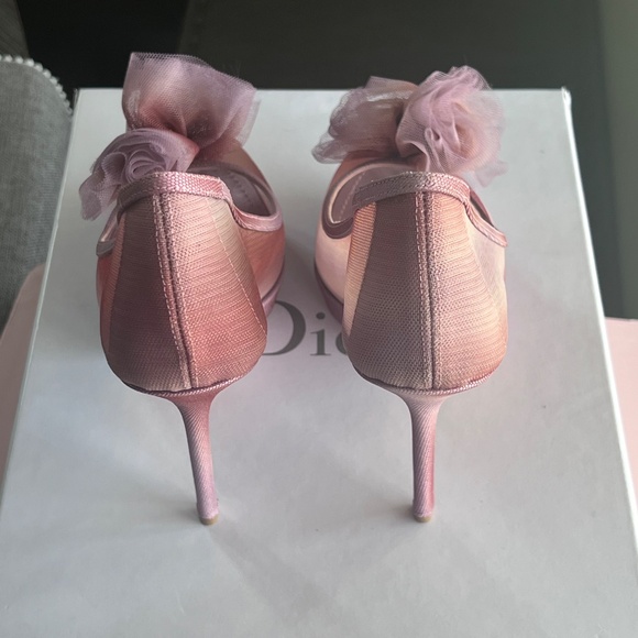 Dior Bagatelle Blush Ombré Peep Toe Pom Bow Wedding Heels Size 38.5 - Picture 4 of 13